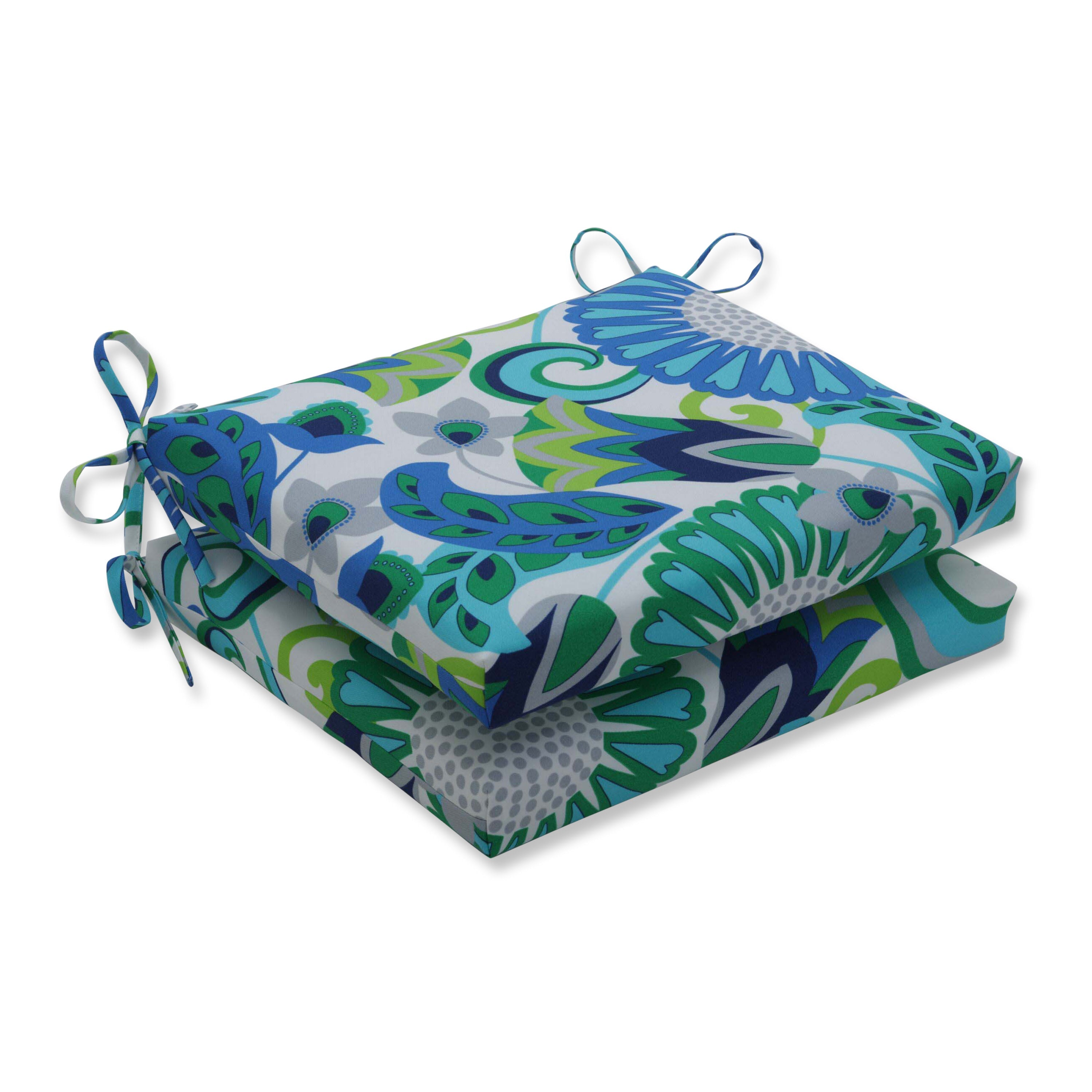 Sophia Turquoise/Green Squared Corners Seat Cushion (Set Of 2)