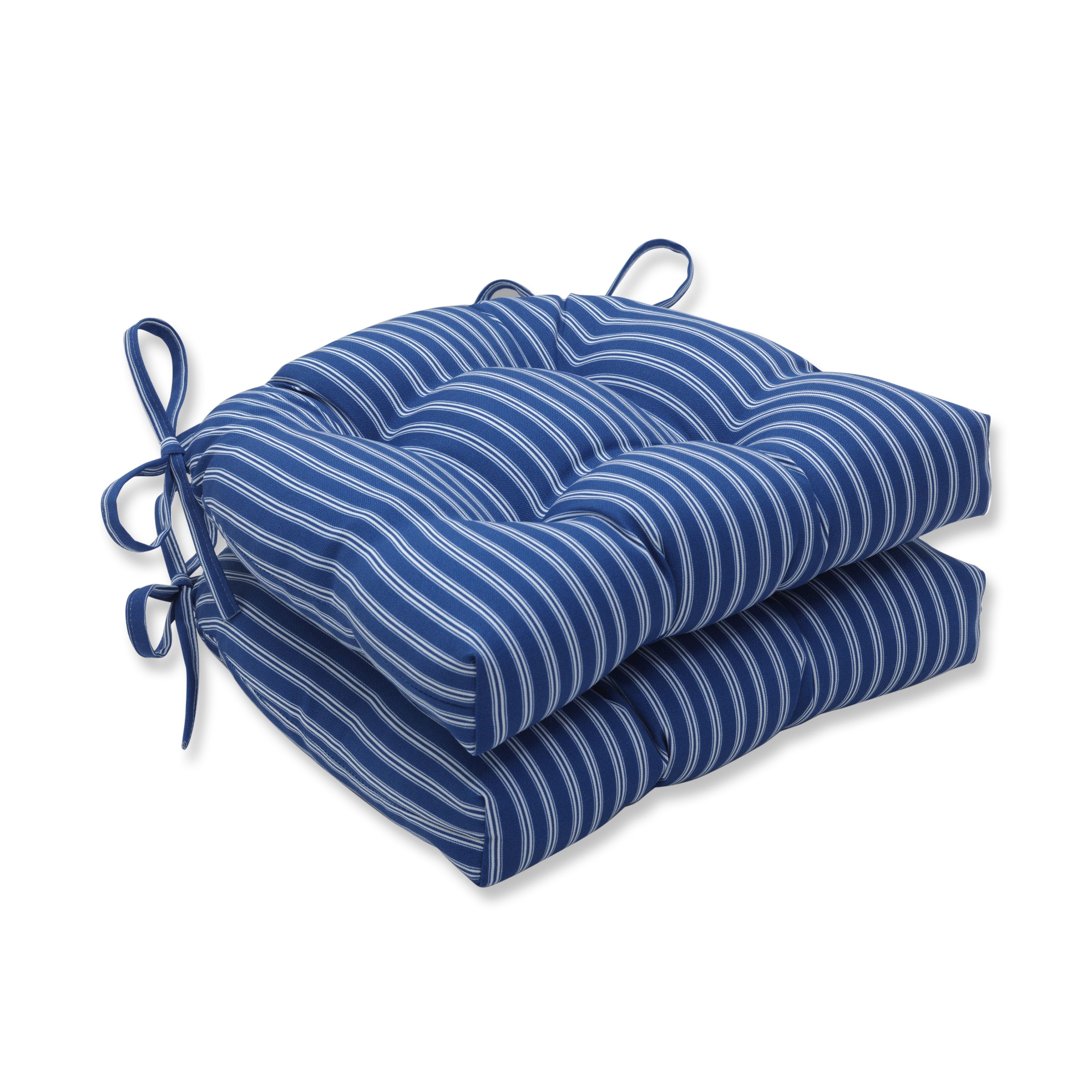 Resort Stripe Blue Reversible Chair Pad (Set Of 2)
