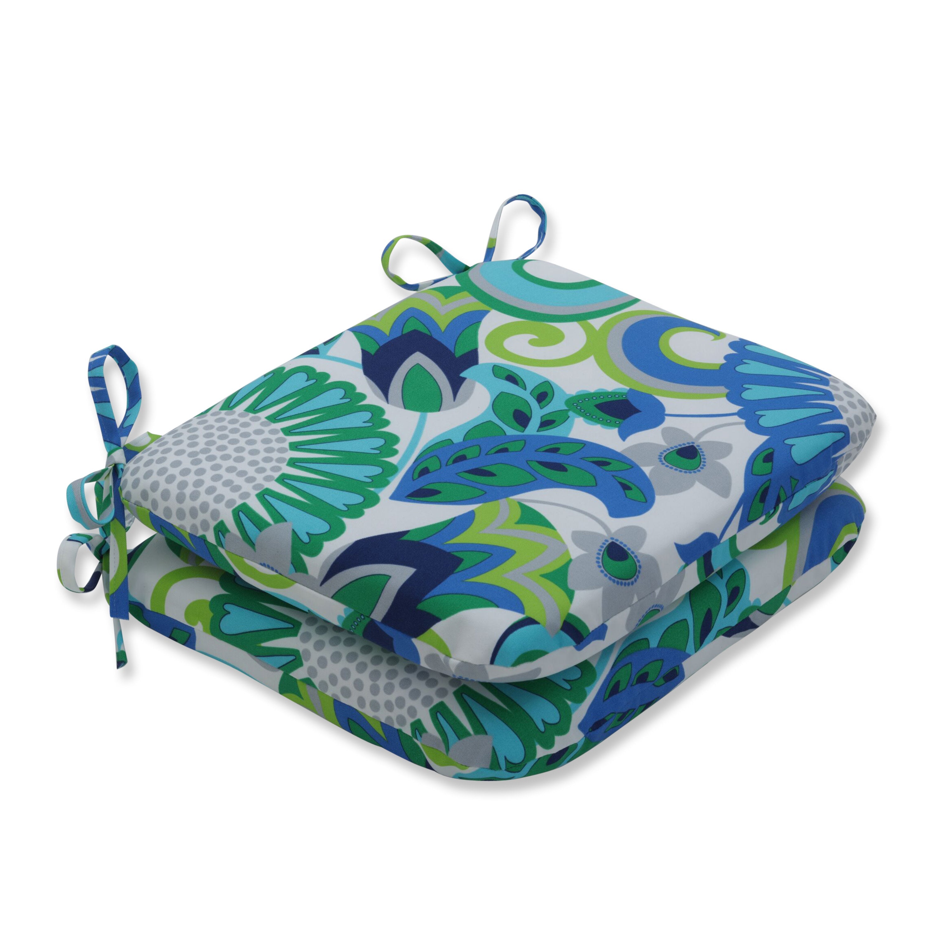 Sophia Turquoise/Green Rounded Corners Seat Cushion (Set Of 2)