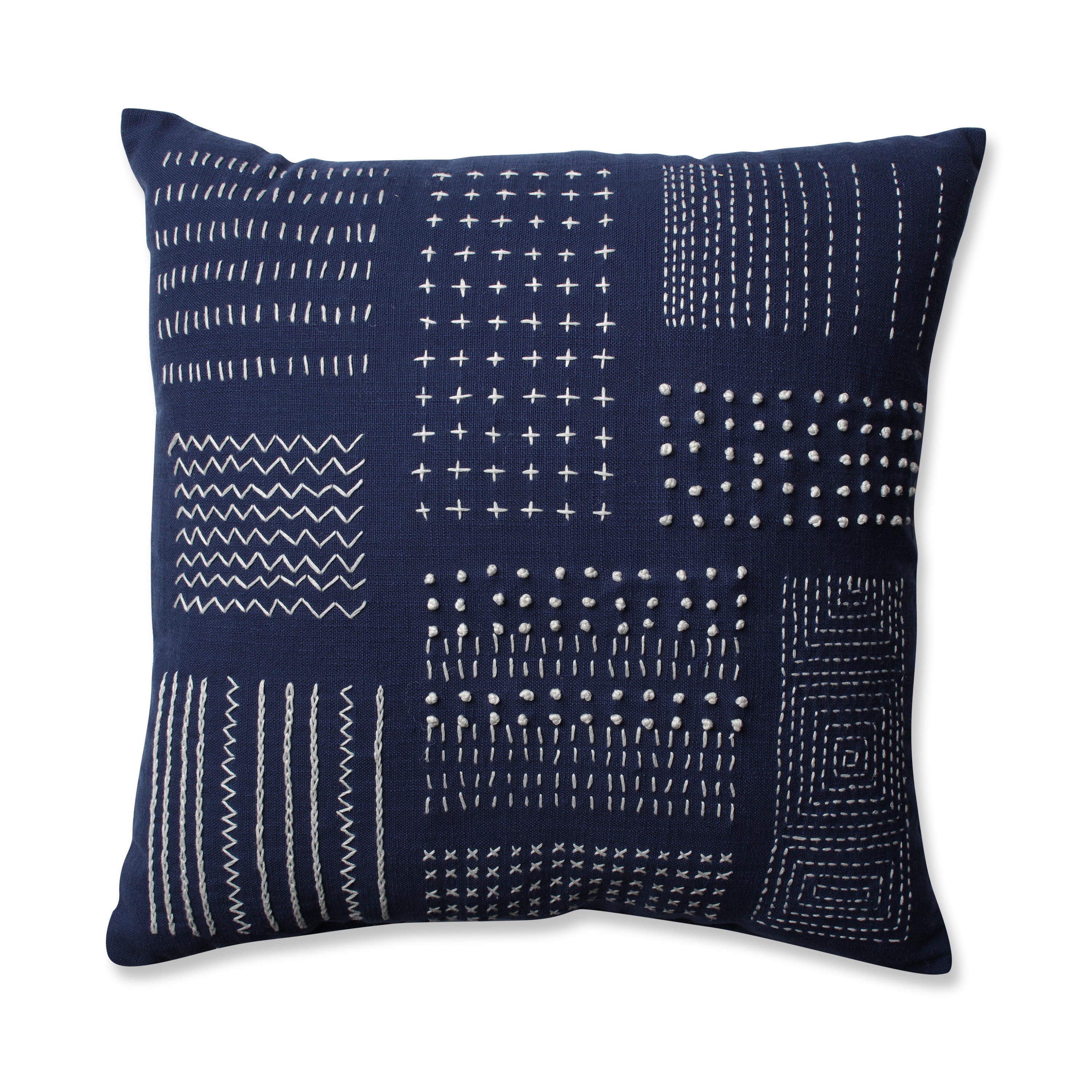 Tribal Sampler Navy-White 16.5-Inch Throw Pillow