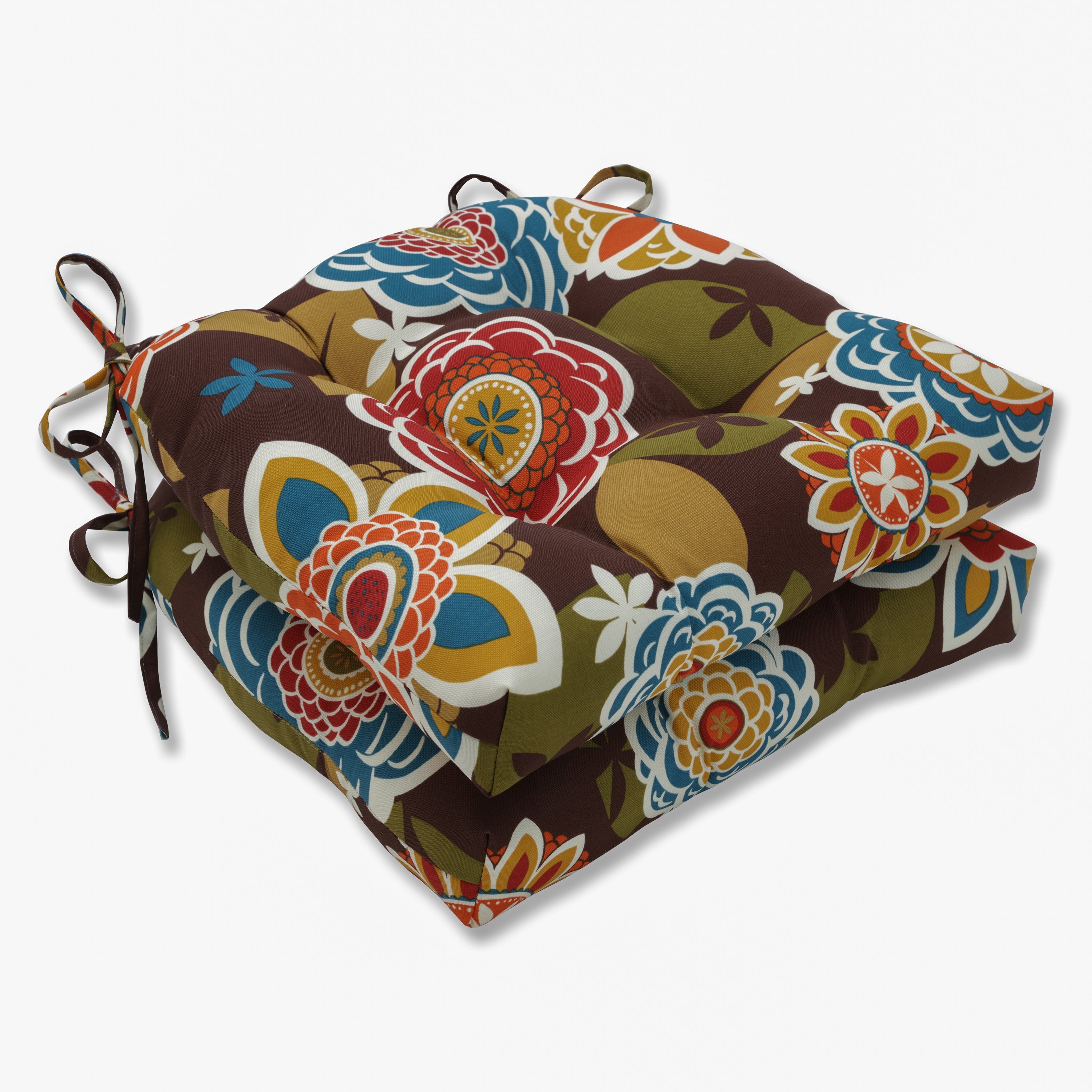 Outdoor/Indoor Annie Chocolate Deluxe Tufted Chairpad (Set of 2)