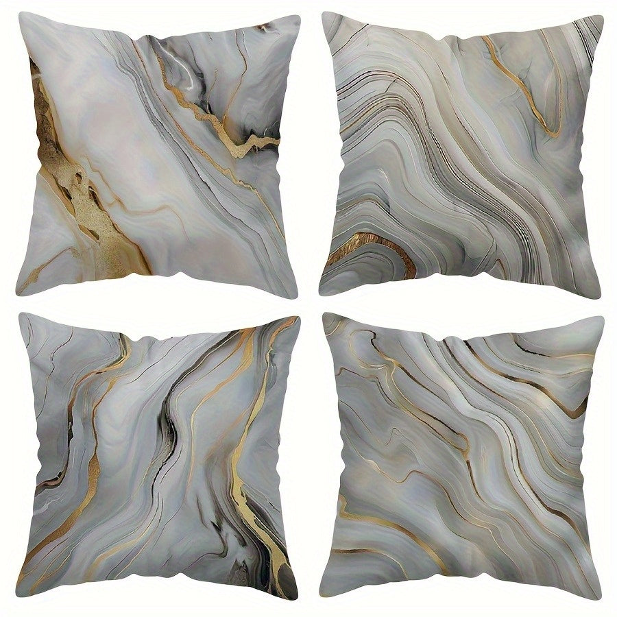 4pcs Double-Sided Printed Marble Geometric Pattern Pillow Covers - Soft Plush with Zipper Closure, Machine Washable, Multiple Sizes for Living Room, Bedroom, Sofa - Retro Home Decor, Pillow Covers for Living Room, Bedroom Accessories, Marble Pattern