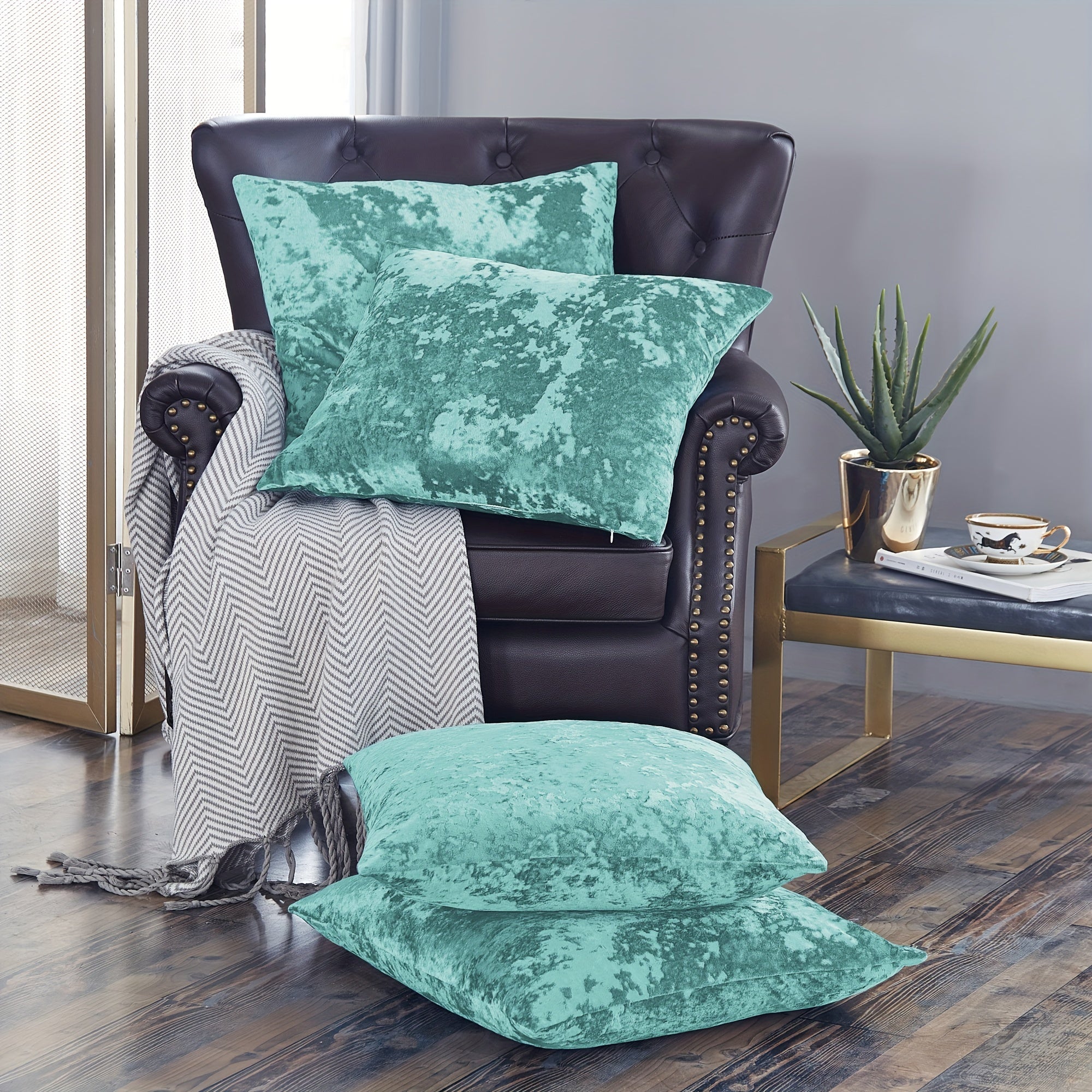 4pcs Crushed Velvet Fuzzy Soft Decorative Throw Pillow Covers Set With Double Sided (NO INSERT), Stylish Cushion Cover For Sofa Couch Chair Living Room Bedroom Decor