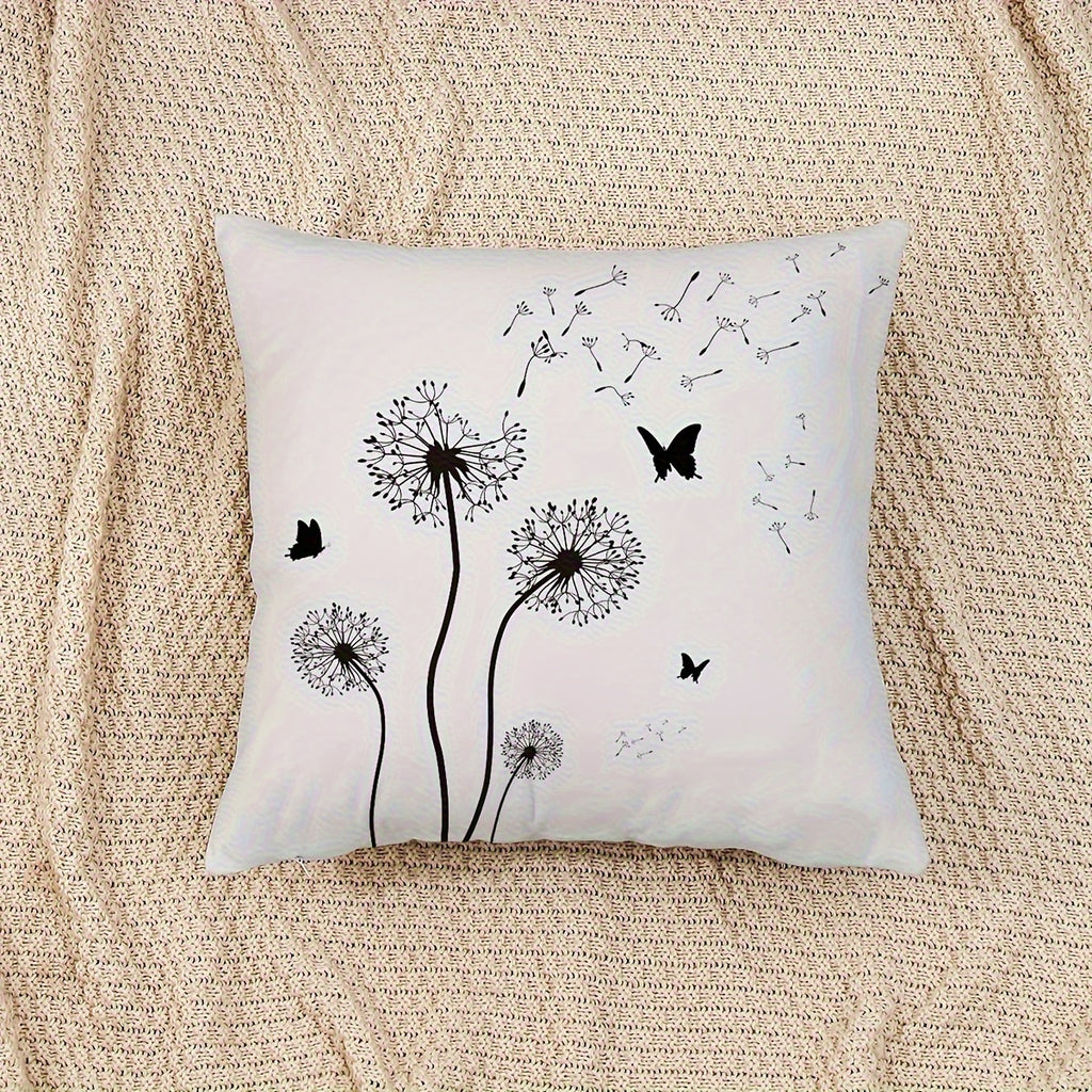 1pc Double-Sided Dandelion & Butterfly Print Throw Pillow Cover - Modern Farmhouse Decorative Pillowcase with Envelope Closure, Machine Washable for Sofa Bedroom Living Room Car Decor (No Insert Included)