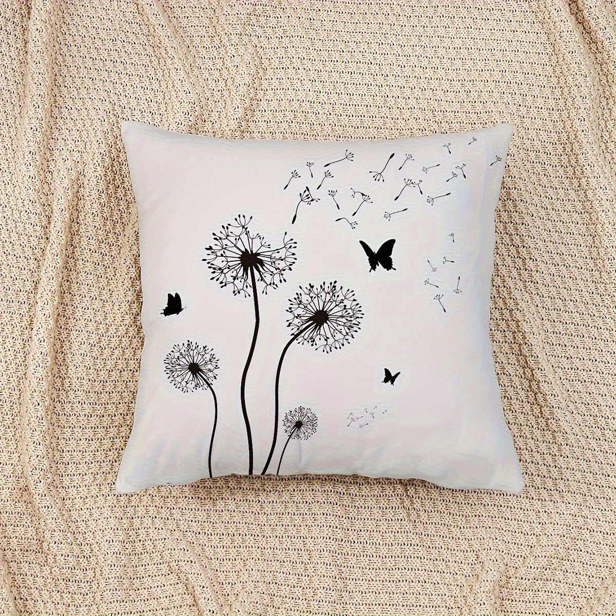 1pc Double-Sided Dandelion & Butterfly Print Throw Pillow Cover - Modern Farmhouse Decorative Pillowcase with Envelope Closure, Machine Washable for Sofa Bedroom Living Room Car Decor (No Insert Included)