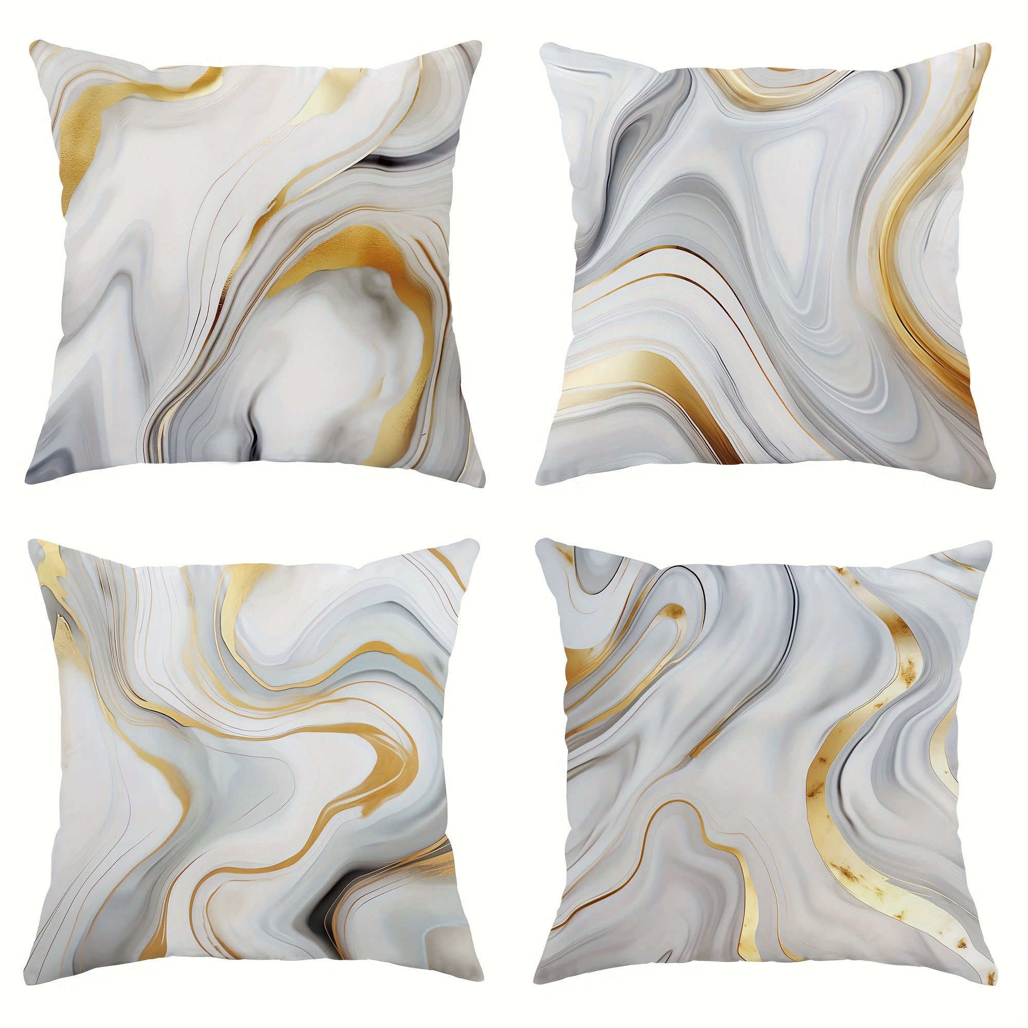 4pcs Modern Minimalist Marble Gray & Golden Throw Pillow Covers - Mid-Century Decor Cushion Covers, Elegant Marble Pattern in White, Gray, Golden - for Living Room, Bedroom, Sofa, Bed - Home Decor Accent Pillows (18x18 Inch/45x45cm) - Easy-Care Polyester