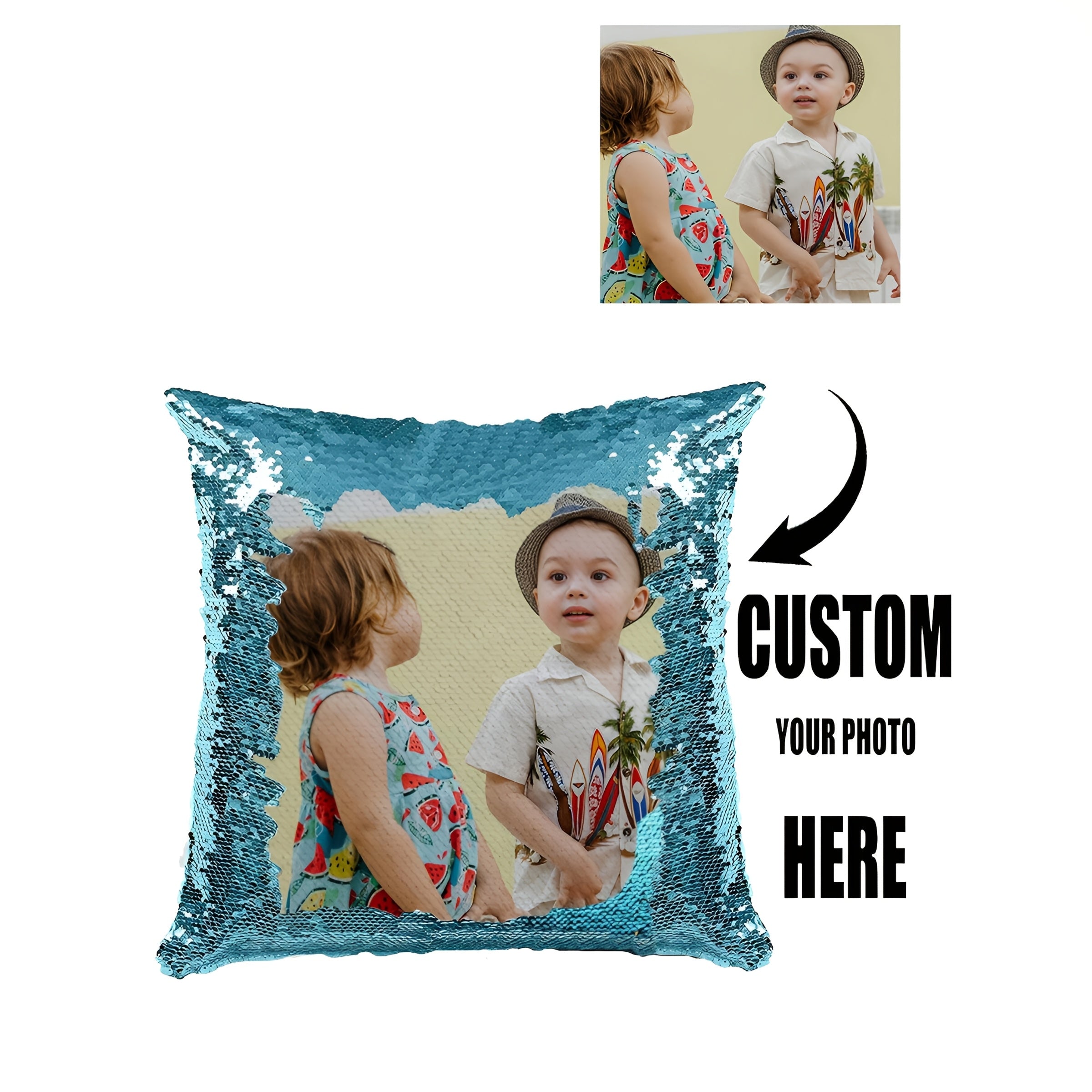 1pc Custom Sequin Pillow Cover, Personalized Photo Sequin Cushion Cover, Custom Sequin Decorative Pillowcase, Photo Pillowcase, Sequin Pillowcase, Father'S Day Gift, Mother'S Day Gift, Living Room Sofa Decoration Pillowcase, Photography Pillowcase,