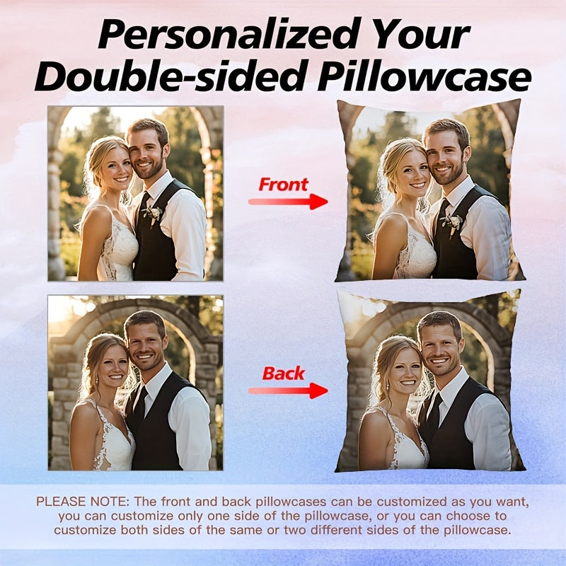 1pc Custom Double-Sided Photo Pillowcase - Personalized Gift for Family & Friends, Retro Geometric Pattern, Zipper Closure, Machine Washable Polyester - Sofa, Bed & Car Decor, Unique Holiday Gift Idea, Custom Photo Gifts, Home Decor, Stylish Decor,