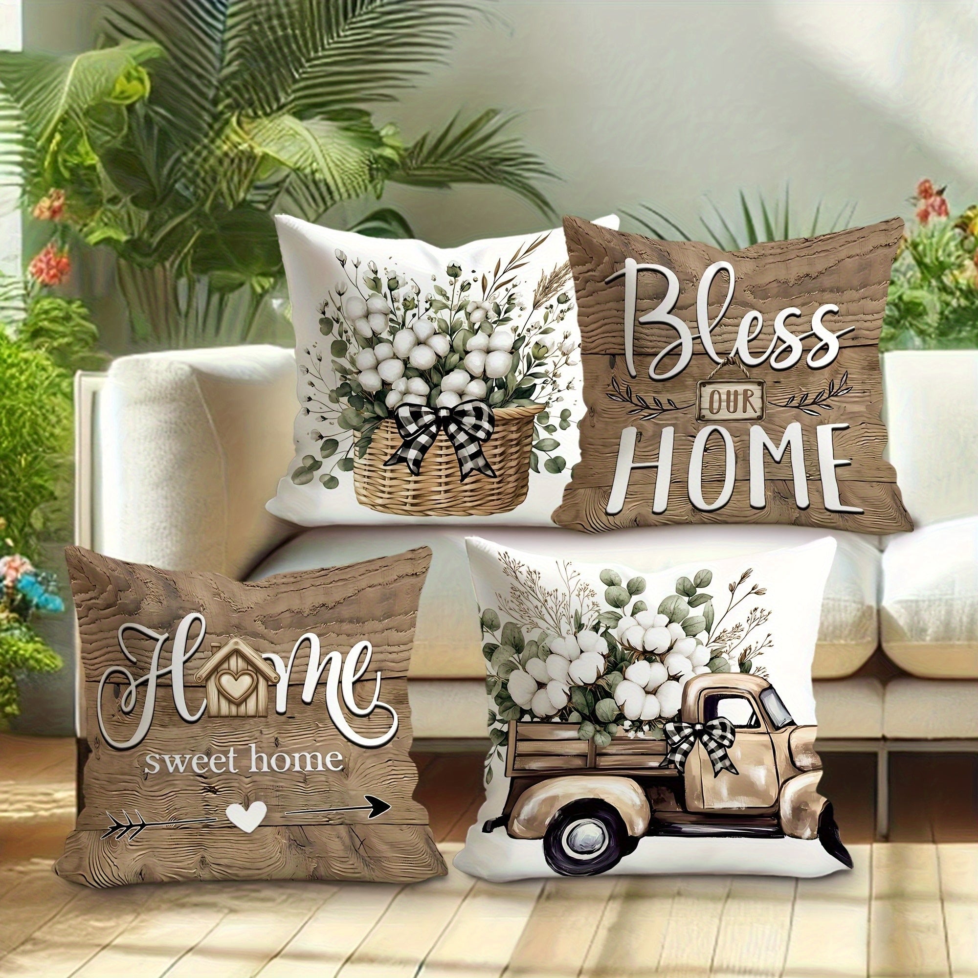 4pcs Bohemian Style Double-Sided Printed Throw Pillow Covers, Soft Short Plush, Polyester, Zipper Closure, Machine Washable - Ideal for Various Room Types, Multiple Sizes, Decorative Pillows