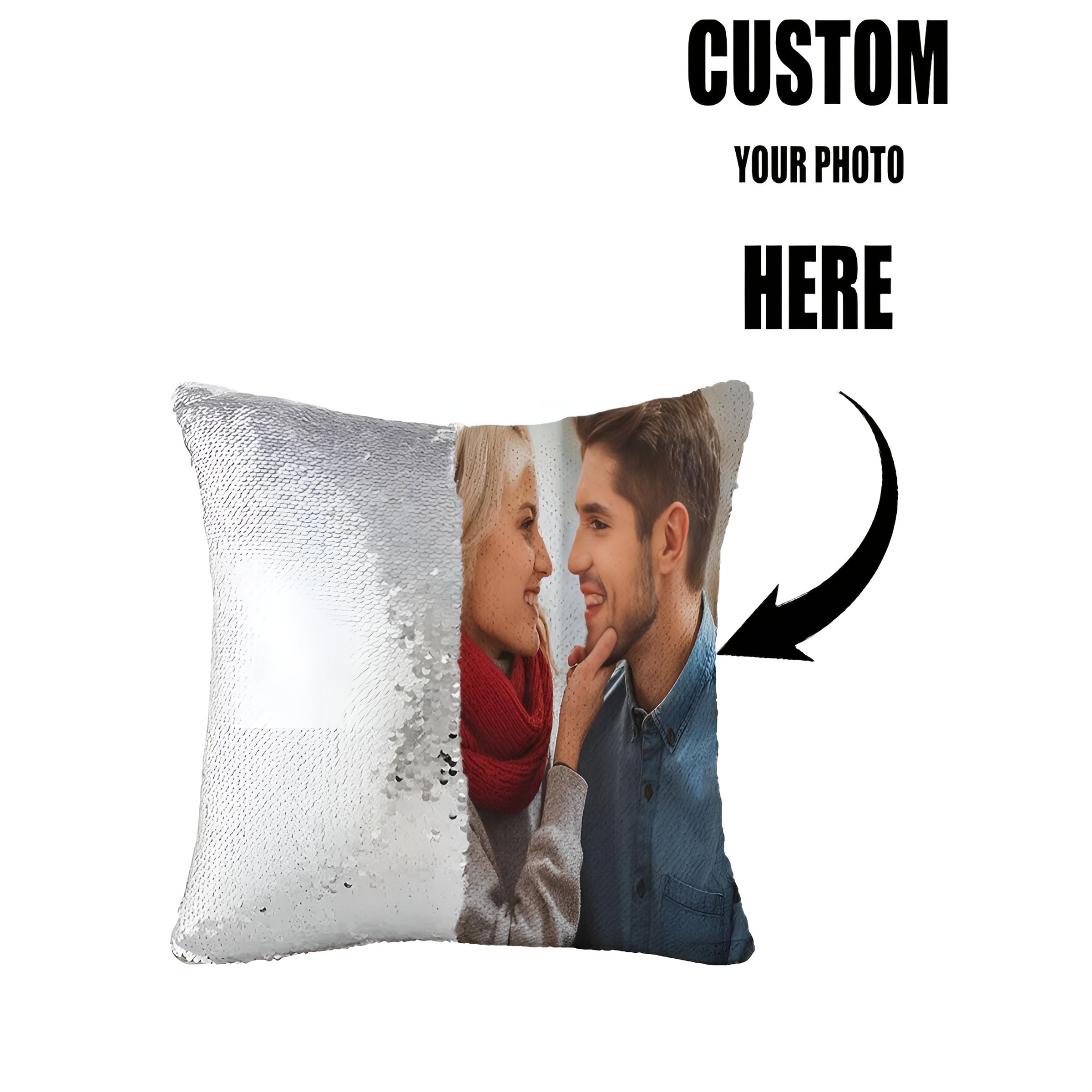 1pc Custom Sequin Pillow Cover, Personalized Photo Sequin Cushion Cover, Custom Sequin Decorative Pillowcase, Photo Pillowcase, Sequin Pillowcase, Father'S Day Gift, Mother'S Day Gift, Living Room Sofa Decoration Pillowcase, Photography Pillowcase,