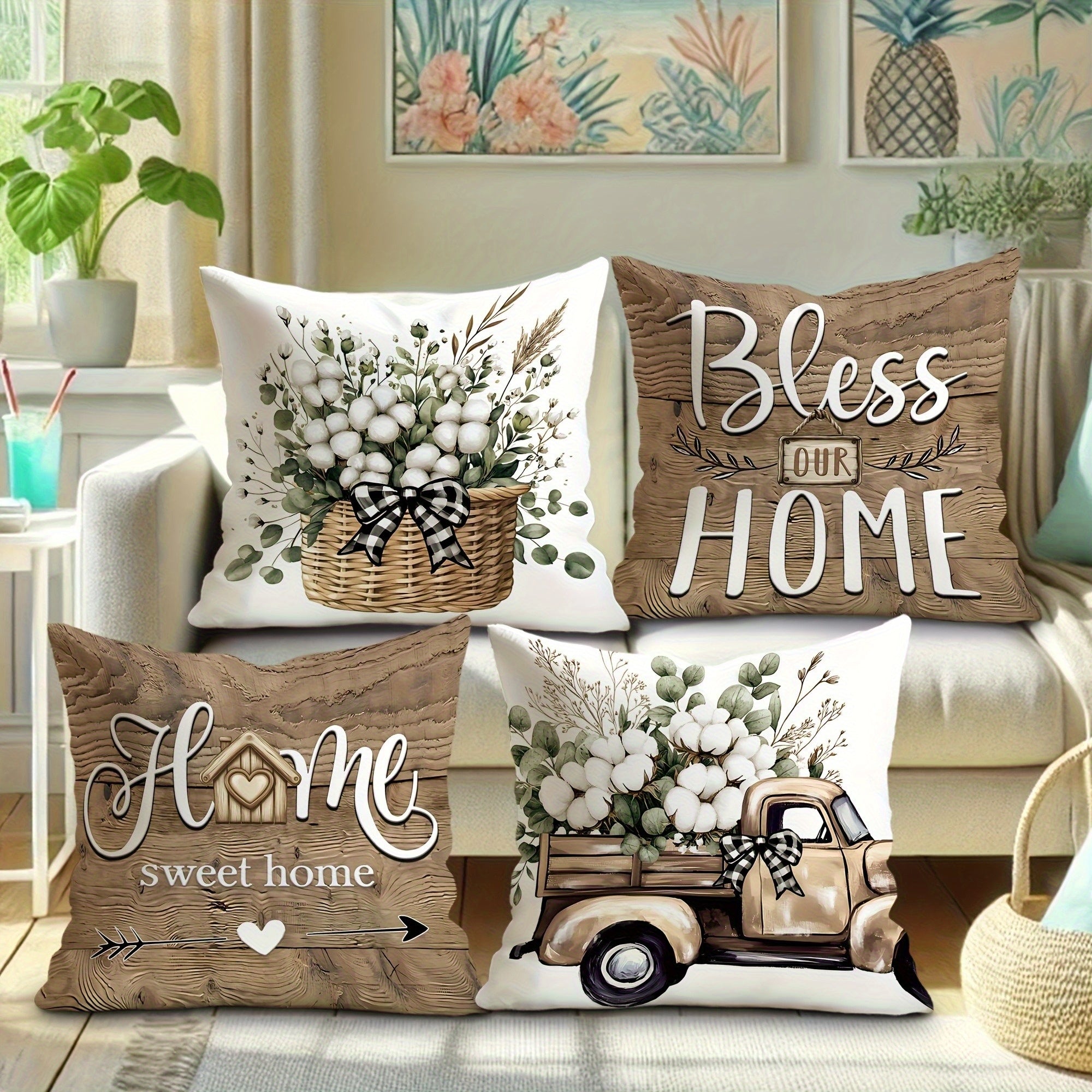 4pcs Bohemian Style Double-Sided Printed Throw Pillow Covers, Soft Short Plush, Polyester, Zipper Closure, Machine Washable - Ideal for Various Room Types, Multiple Sizes, Decorative Pillows