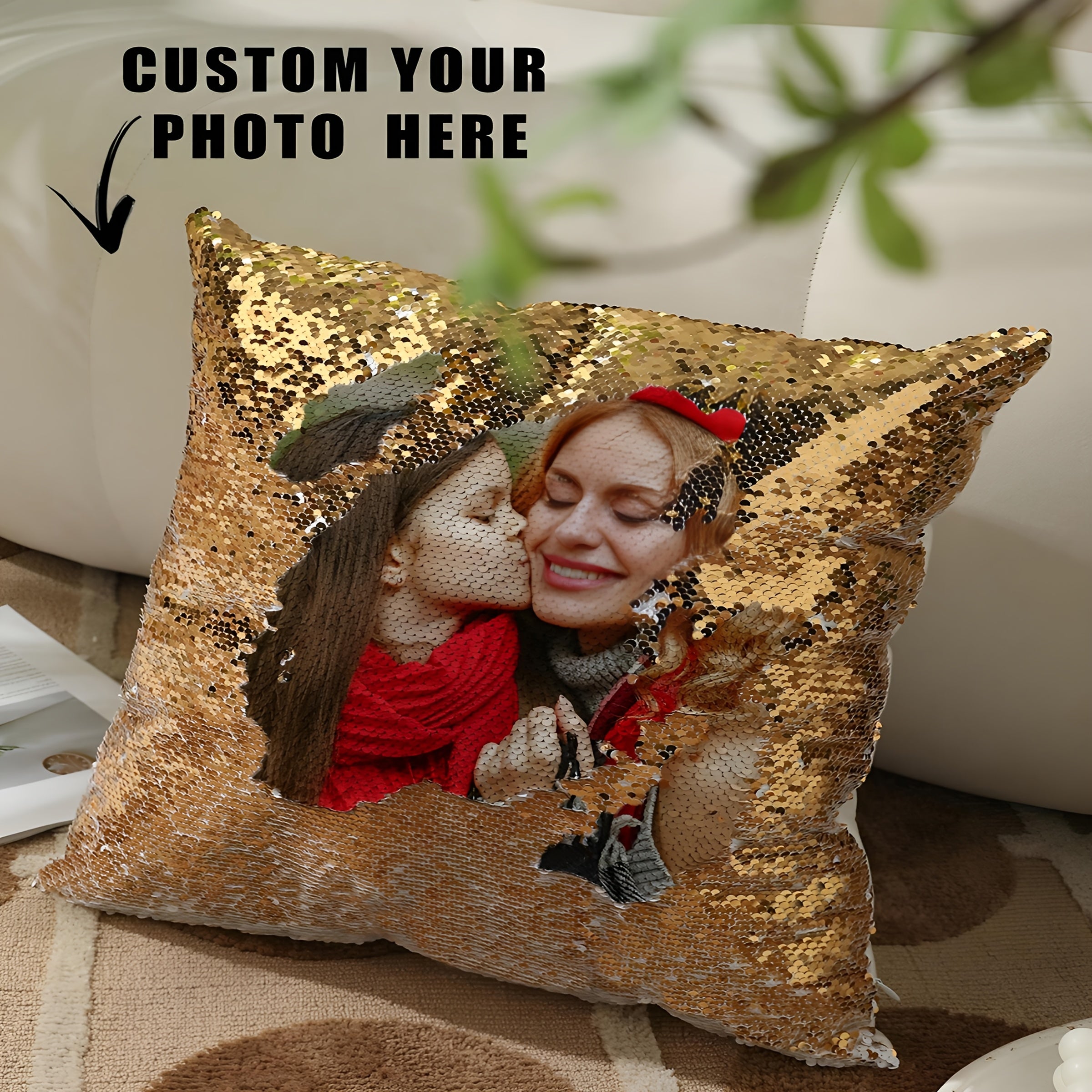 1pc Custom Sequin Pillow Cover, Personalized Photo Sequin Cushion Cover, Custom Sequin Decorative Pillowcase, Photo Pillowcase, Sequin Pillowcase, Father'S Day Gift, Mother'S Day Gift, Living Room Sofa Decoration Pillowcase, Photography Pillowcase,