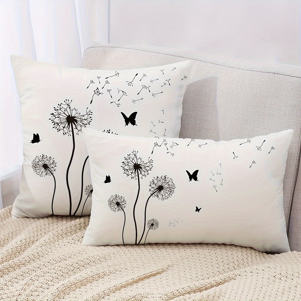 1pc Double-Sided Dandelion & Butterfly Print Throw Pillow Cover - Modern Farmhouse Decorative Pillowcase with Envelope Closure, Machine Washable for Sofa Bedroom Living Room Car Decor (No Insert Included)