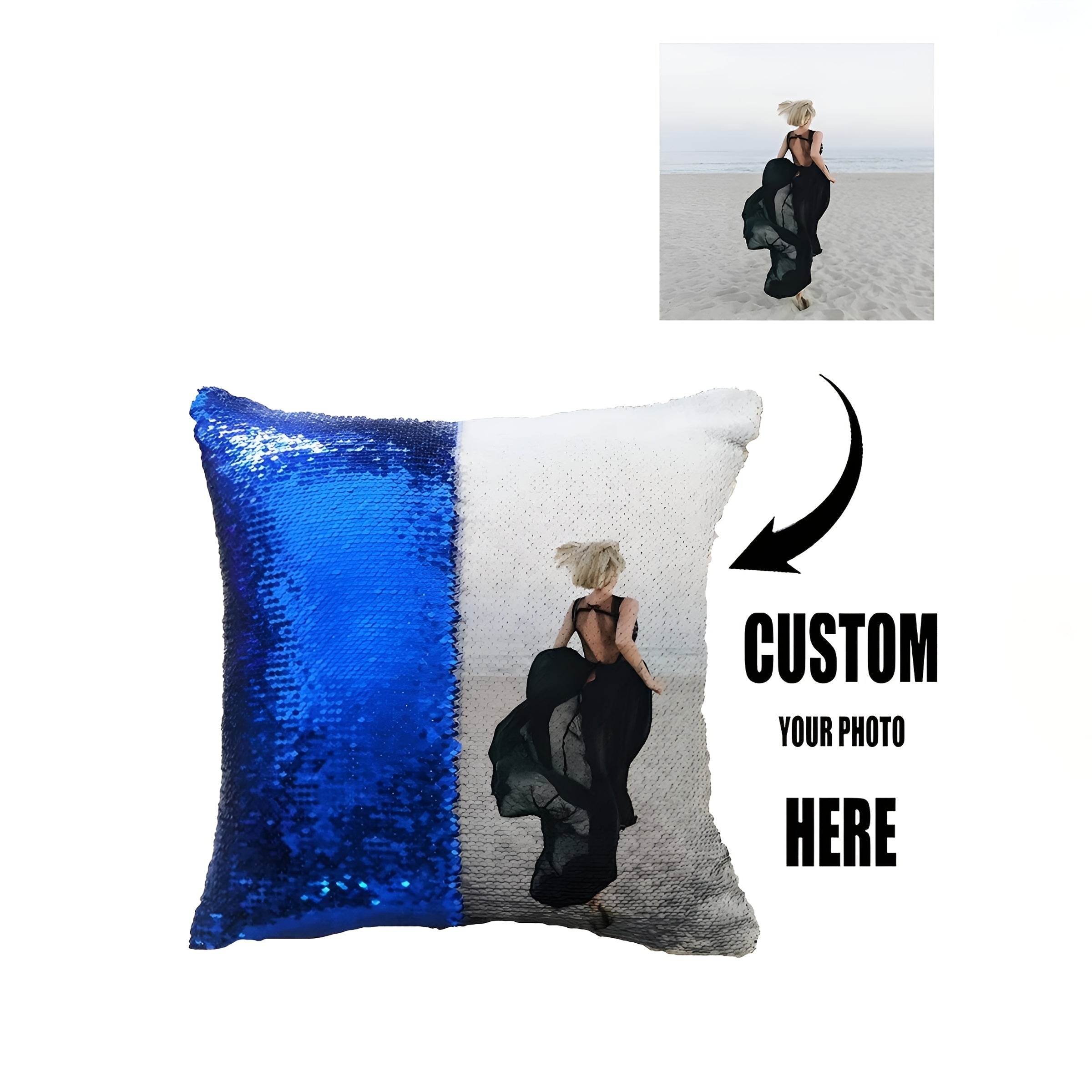 1pc Custom Sequin Pillow Cover, Personalized Photo Sequin Cushion Cover, Custom Sequin Decorative Pillowcase, Photo Pillowcase, Sequin Pillowcase, Father'S Day Gift, Mother'S Day Gift, Living Room Sofa Decoration Pillowcase, Photography Pillowcase,
