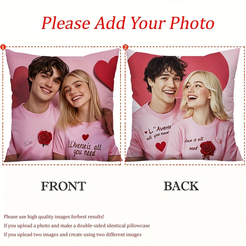 1pc Personalized Double-Sided Photo Pillow Case - Custom Front & Back Prints, Zipper Closure, Machine Washable - for Home, Car, Wedding, Anniversary, Birthday - Upload Your Own Pictures - Ideal Gift for Couples, Families, Friends - Durable Polyester