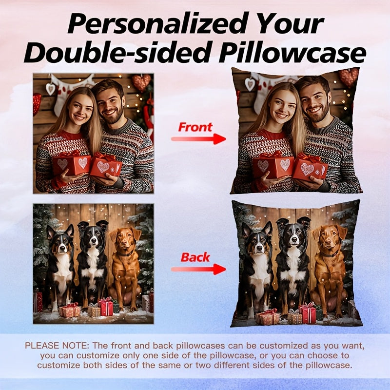 1pc Custom Double-Sided Photo Pillowcase - Personalized Gift for Family & Friends, Retro Geometric Pattern, Zipper Closure, Machine Washable Polyester - Sofa, Bed & Car Decor, Unique Holiday Gift Idea, Custom Photo Gifts, Home Decor, Stylish Decor,