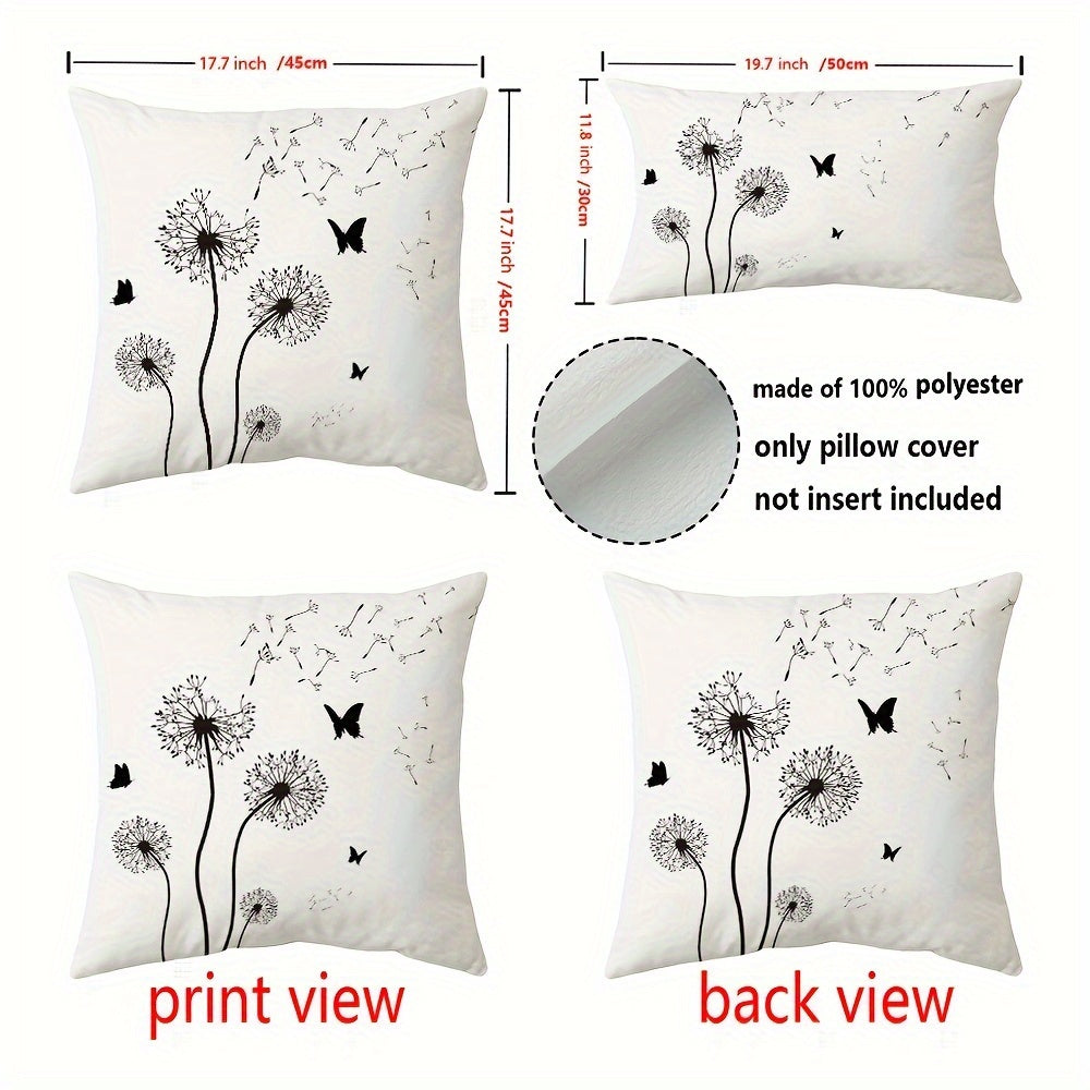 1pc Double-Sided Dandelion & Butterfly Print Throw Pillow Cover - Modern Farmhouse Decorative Pillowcase with Envelope Closure, Machine Washable for Sofa Bedroom Living Room Car Decor (No Insert Included)