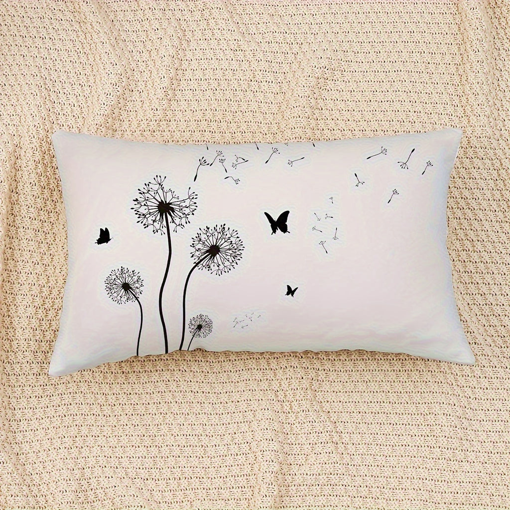 1pc Double-Sided Dandelion & Butterfly Print Throw Pillow Cover - Modern Farmhouse Decorative Pillowcase with Envelope Closure, Machine Washable for Sofa Bedroom Living Room Car Decor (No Insert Included)
