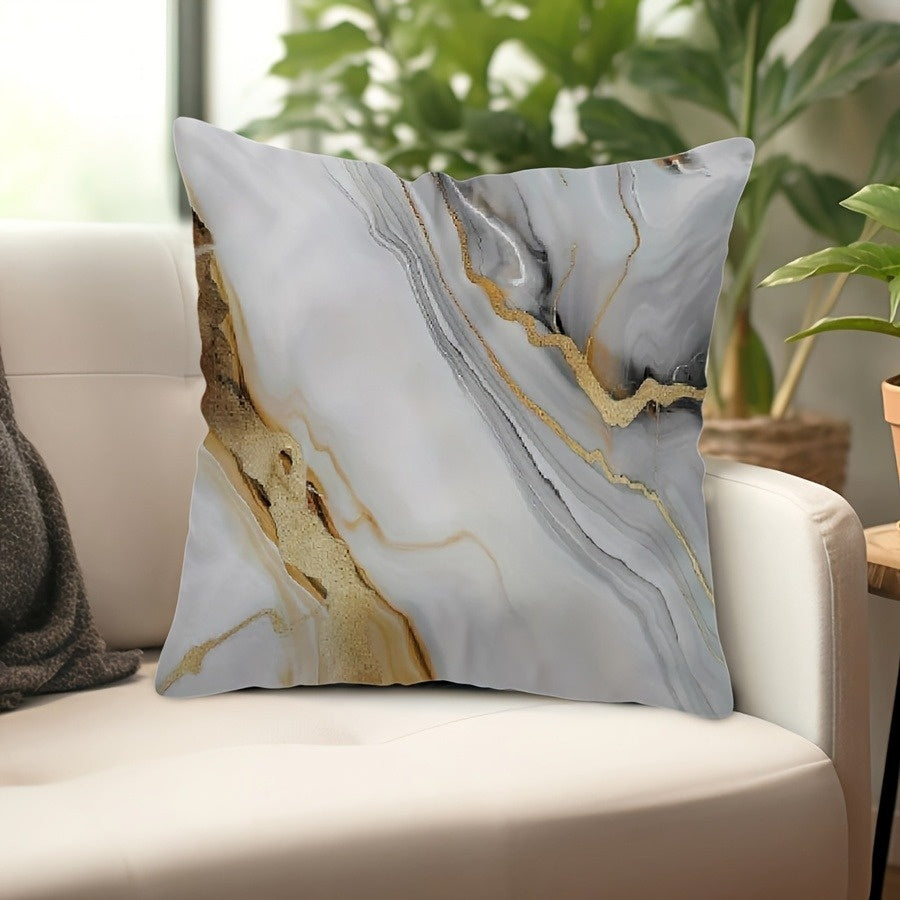 4pcs Double-Sided Printed Marble Geometric Pattern Pillow Covers - Soft Plush with Zipper Closure, Machine Washable, Multiple Sizes for Living Room, Bedroom, Sofa - Retro Home Decor, Pillow Covers for Living Room, Bedroom Accessories, Marble Pattern