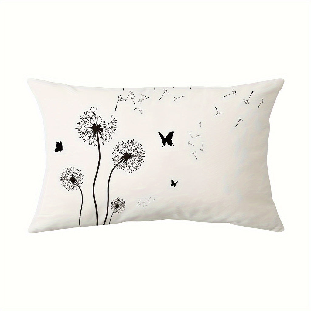 1pc Double-Sided Dandelion & Butterfly Print Throw Pillow Cover - Modern Farmhouse Decorative Pillowcase with Envelope Closure, Machine Washable for Sofa Bedroom Living Room Car Decor (No Insert Included)