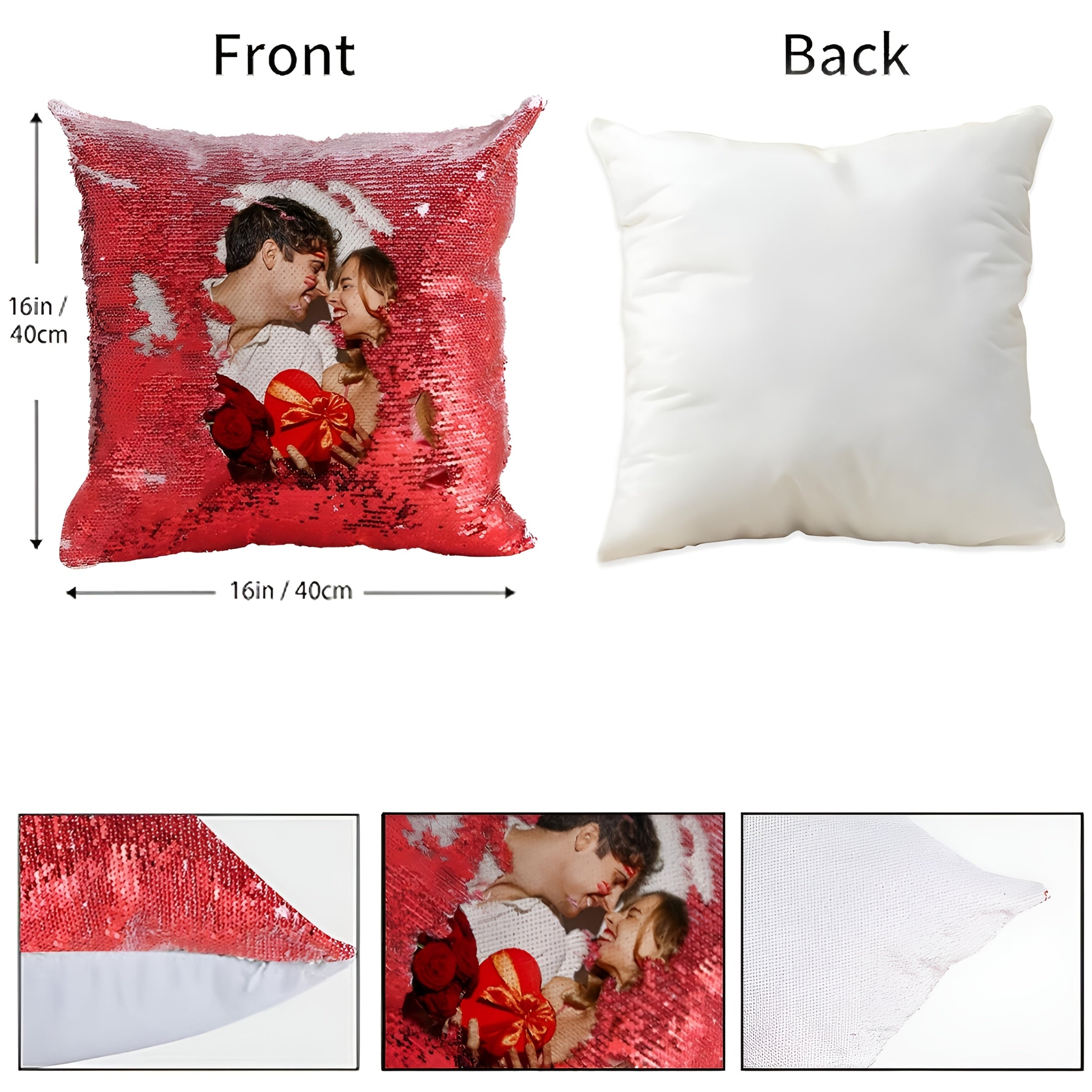 1pc Custom Sequin Pillow Cover, Personalized Photo Sequin Cushion Cover, Custom Sequin Decorative Pillowcase, Photo Pillowcase, Sequin Pillowcase, Father'S Day Gift, Mother'S Day Gift, Living Room Sofa Decoration Pillowcase, Photography Pillowcase,