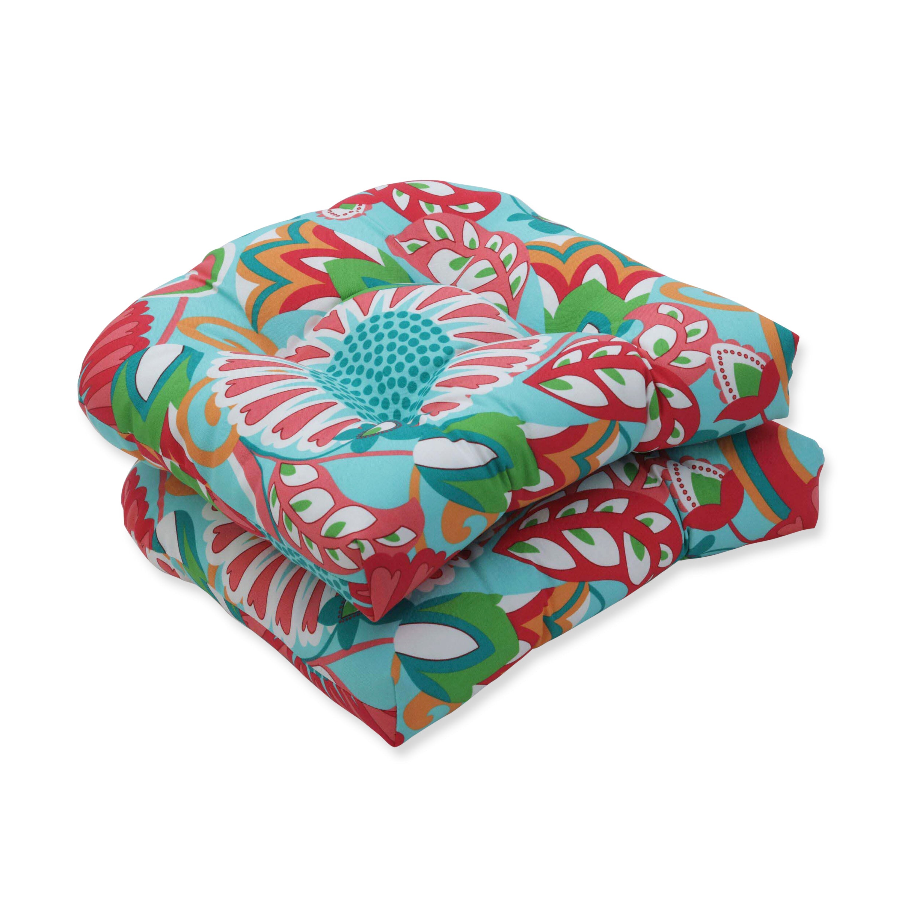 Sophia Turquoise/Coral Wicker Seat Cushion (Set Of 2)