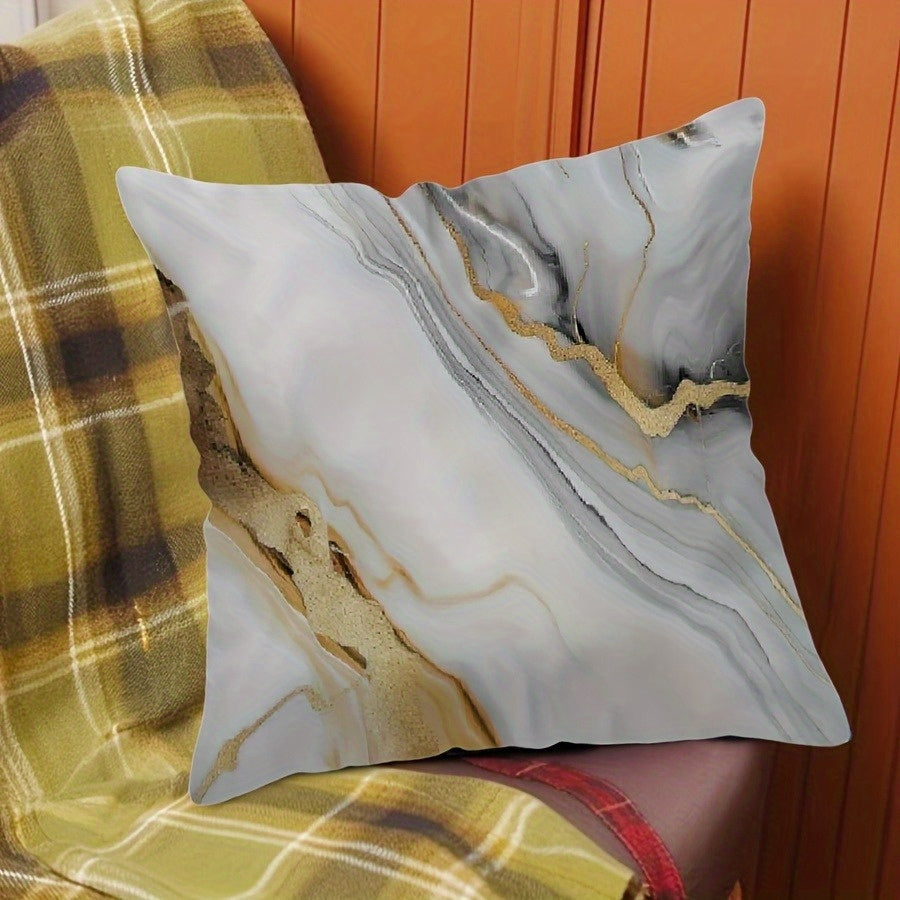 4pcs Double-Sided Printed Marble Geometric Pattern Pillow Covers - Soft Plush with Zipper Closure, Machine Washable, Multiple Sizes for Living Room, Bedroom, Sofa - Retro Home Decor, Pillow Covers for Living Room, Bedroom Accessories, Marble Pattern