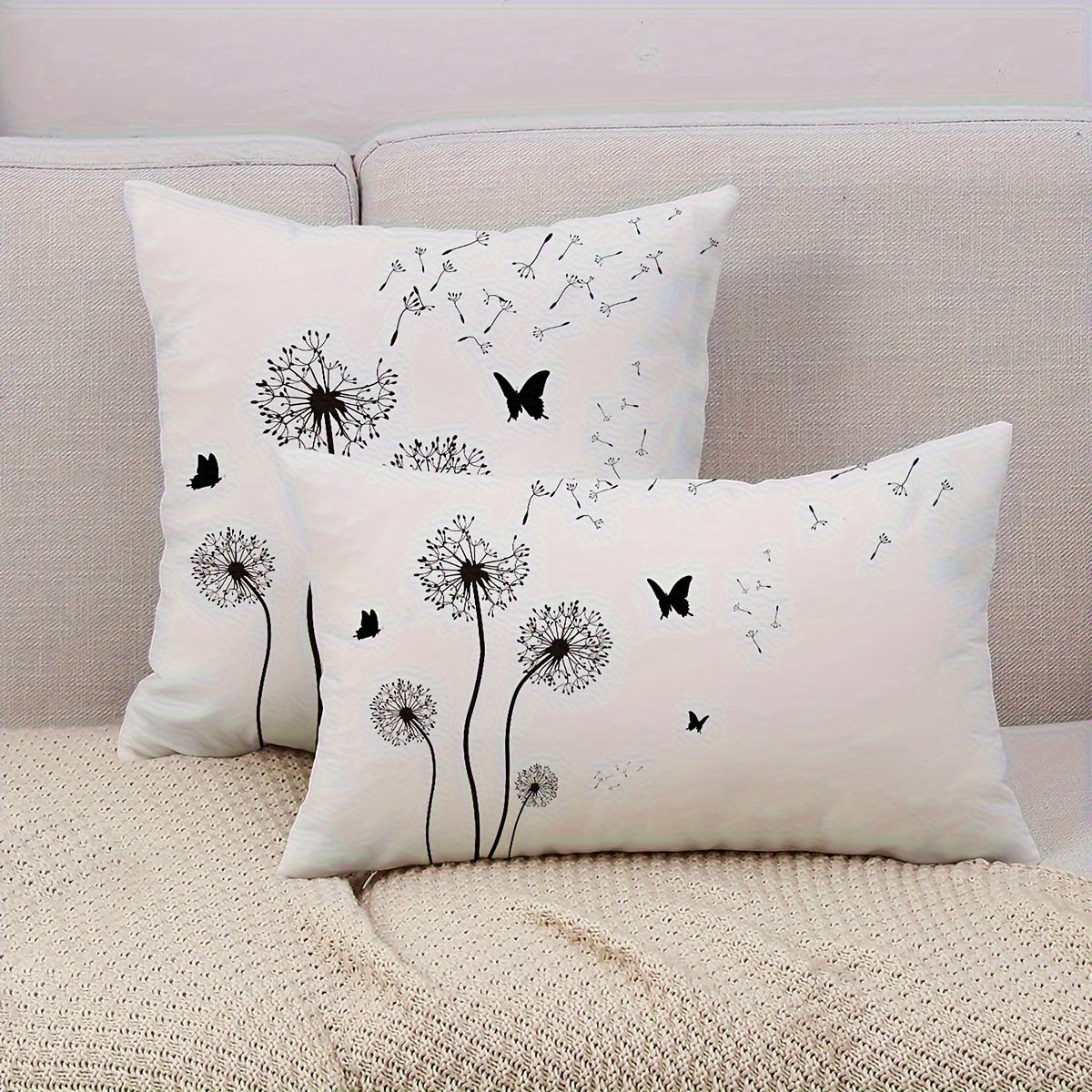 1pc Double-Sided Dandelion & Butterfly Print Throw Pillow Cover - Modern Farmhouse Decorative Pillowcase with Envelope Closure, Machine Washable for Sofa Bedroom Living Room Car Decor (No Insert Included)