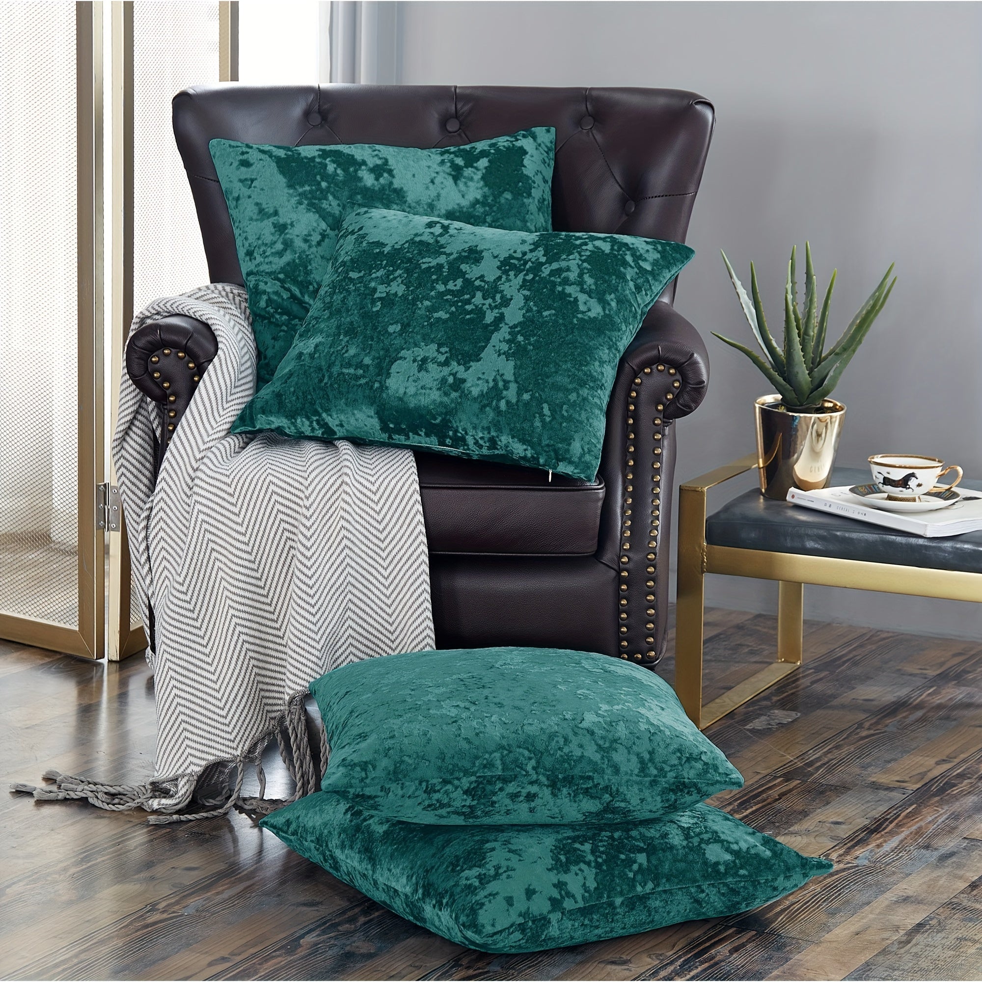4pcs Crushed Velvet Fuzzy Soft Decorative Throw Pillow Covers Set With Double Sided (NO INSERT), Stylish Cushion Cover For Sofa Couch Chair Living Room Bedroom Decor