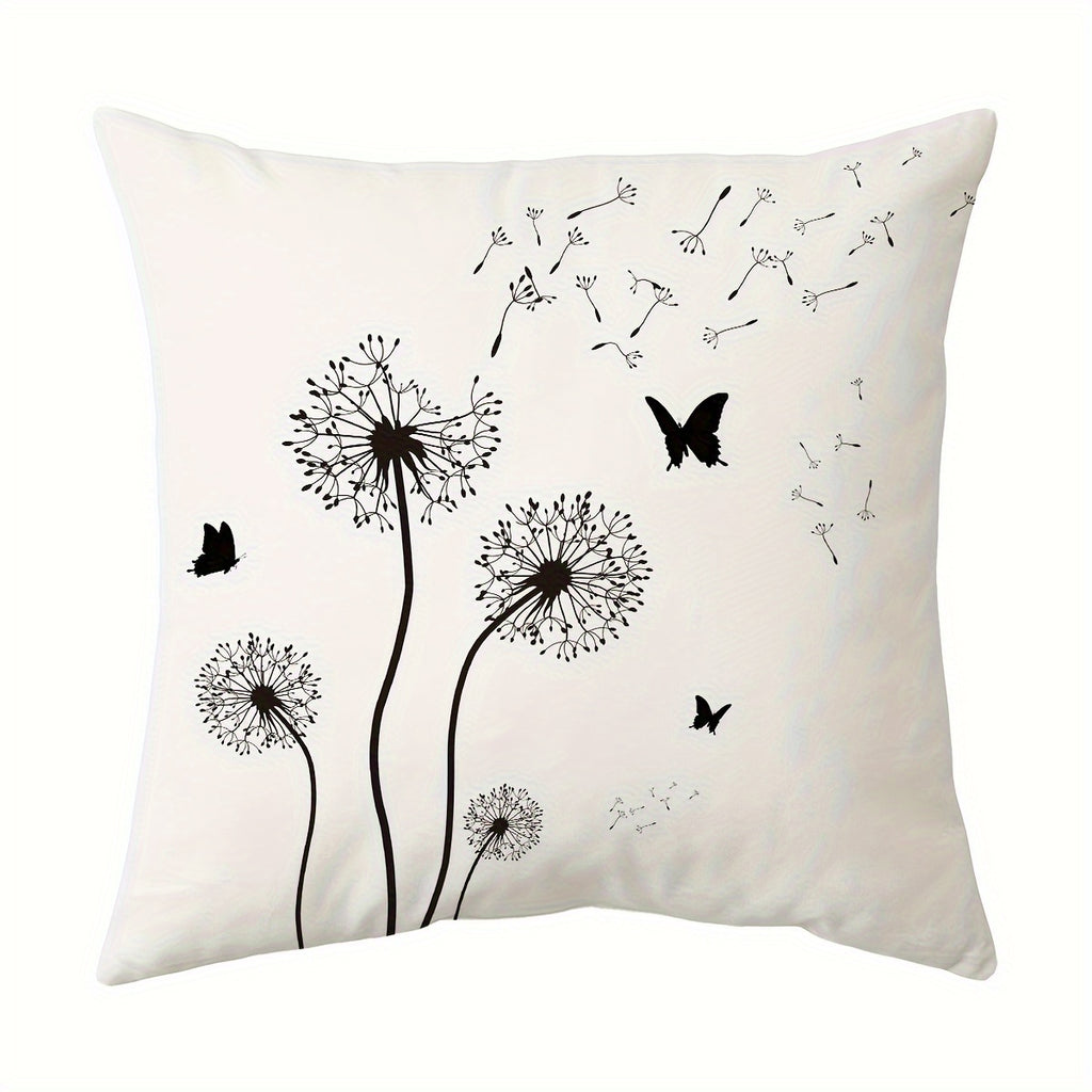 1pc Double-Sided Dandelion & Butterfly Print Throw Pillow Cover - Modern Farmhouse Decorative Pillowcase with Envelope Closure, Machine Washable for Sofa Bedroom Living Room Car Decor (No Insert Included)