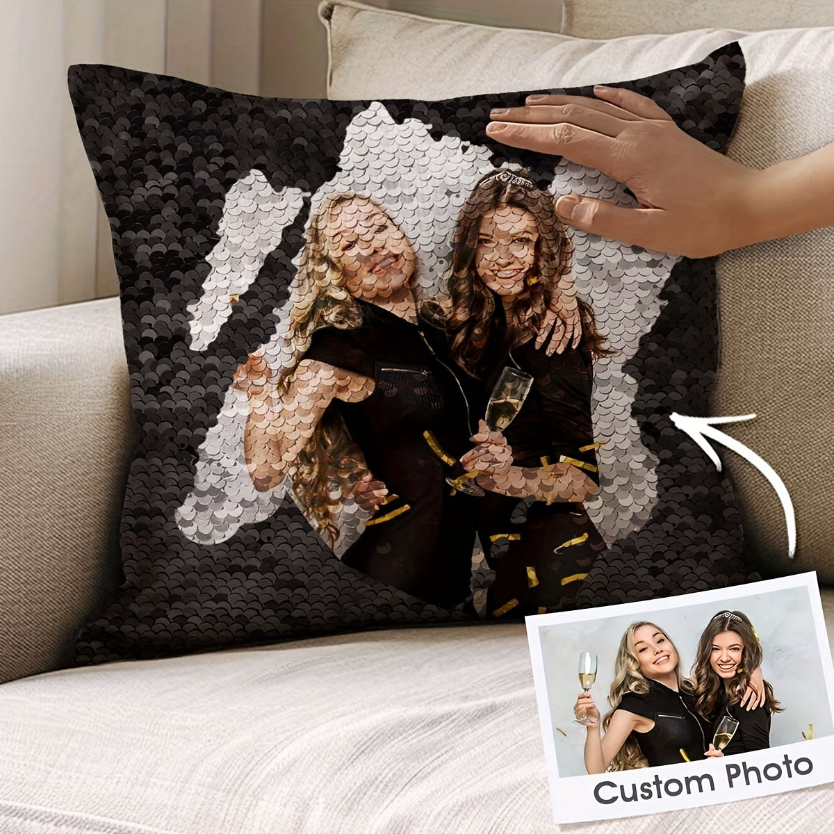 1pc Custom Sequin Pillow Cover, Personalized Photo Sequin Cushion Cover, Custom Sequin Decorative Pillowcase, Photo Pillowcase, Sequin Pillowcase, Father'S Day Gift, Mother'S Day Gift, Living Room Sofa Decoration Pillowcase, Photography Pillowcase,