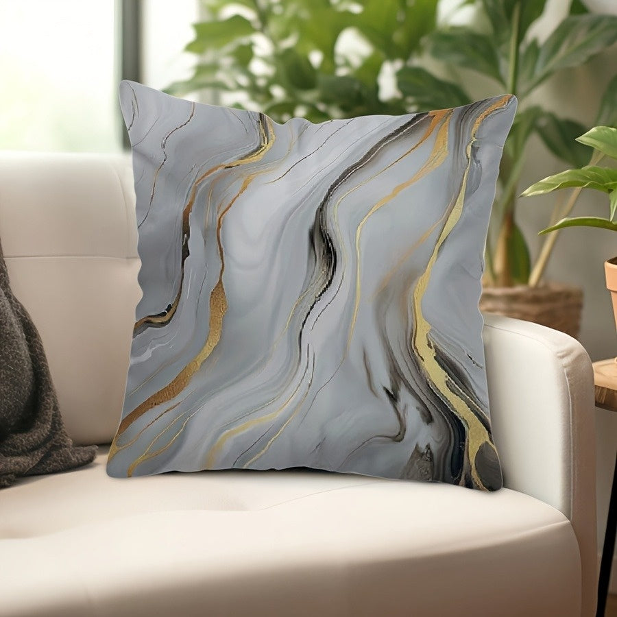4pcs Double-Sided Printed Marble Geometric Pattern Pillow Covers - Soft Plush with Zipper Closure, Machine Washable, Multiple Sizes for Living Room, Bedroom, Sofa - Retro Home Decor, Pillow Covers for Living Room, Bedroom Accessories, Marble Pattern