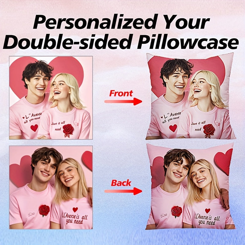 1pc Custom Double-Sided Photo Pillowcase - Personalized Gift for Family & Friends, Retro Geometric Pattern, Zipper Closure, Machine Washable Polyester - Sofa, Bed & Car Decor, Unique Holiday Gift Idea, Custom Photo Gifts, Home Decor, Stylish Decor,
