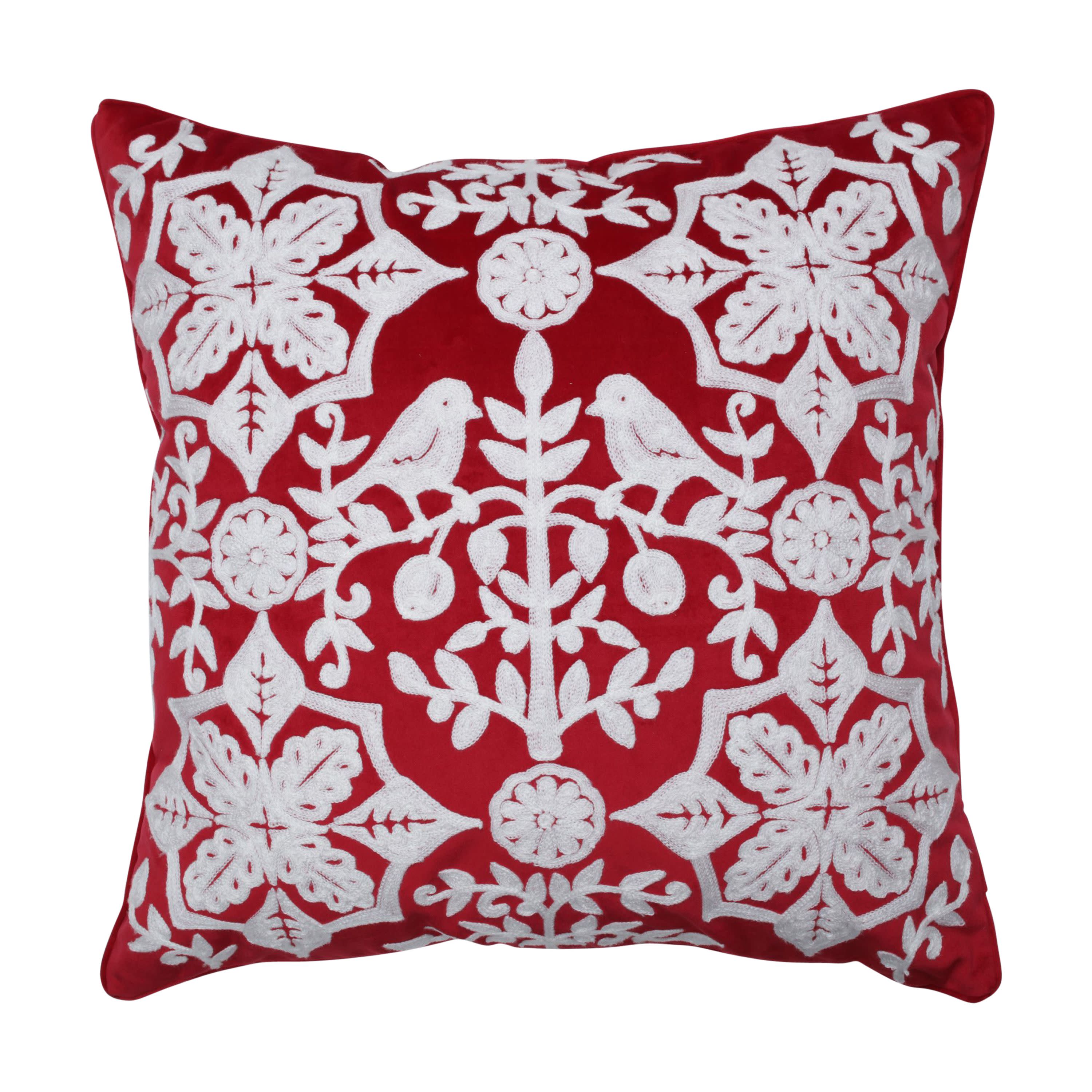 Indoor Christmas Snowflakes and Berries Pillow Red 18-inch Throw Pillow