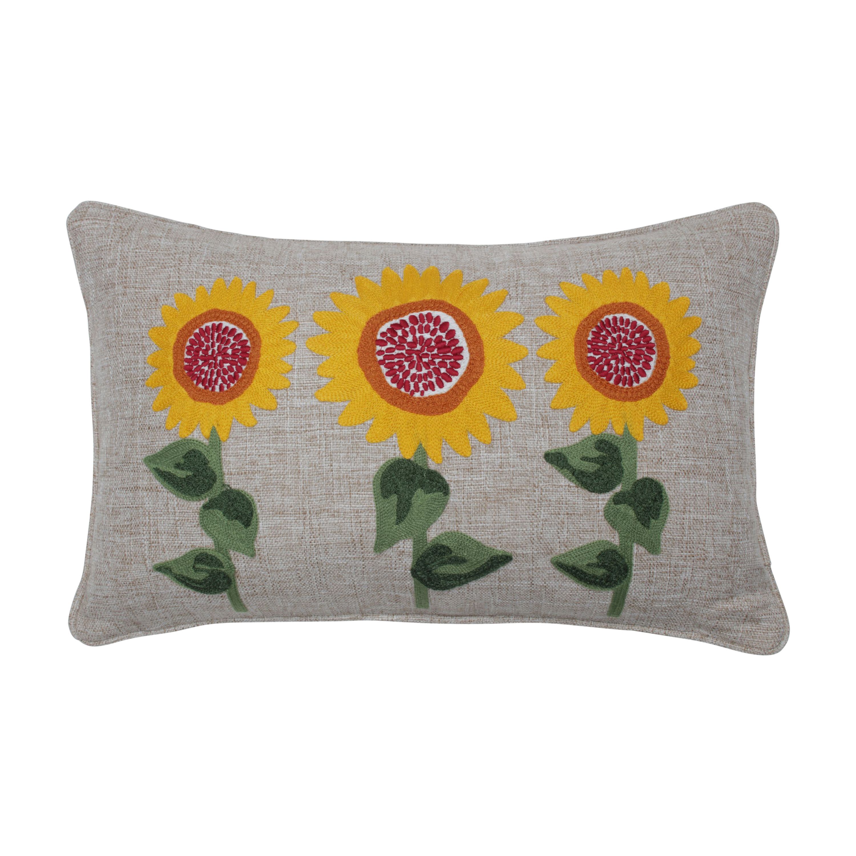 Sunflower Delight Embroidered Decorative Pillow Berry/Yellow/Green