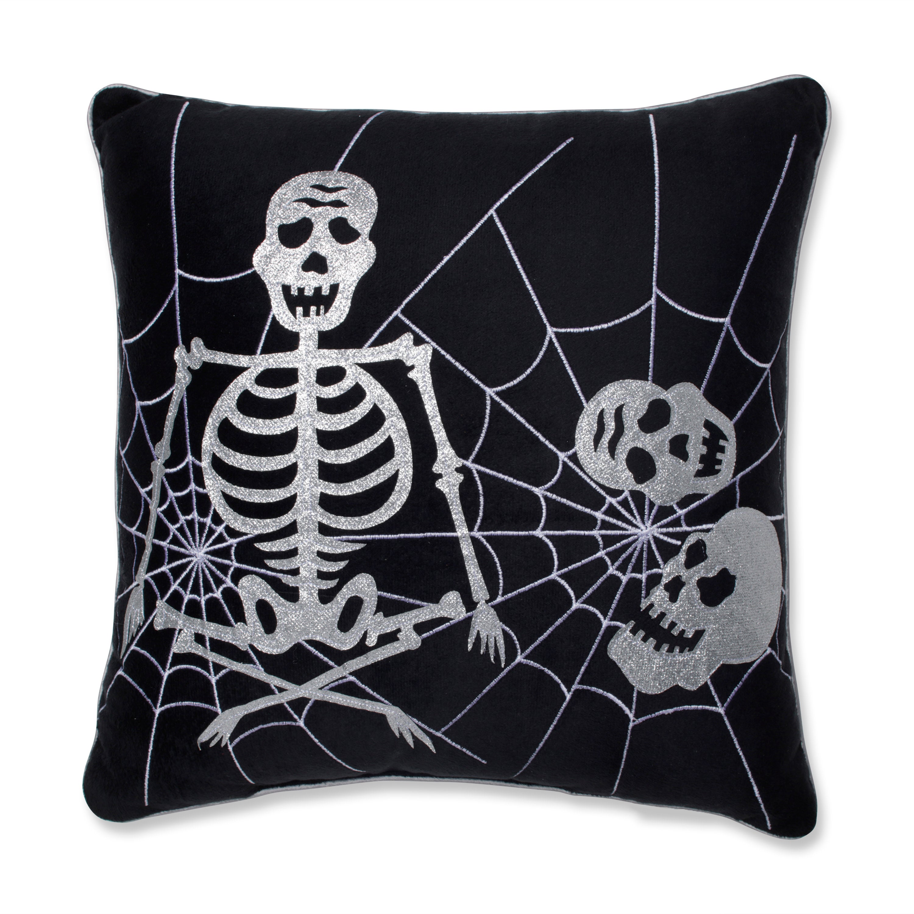 Skeleton in Web Black 16.5-inch Throw Pillow