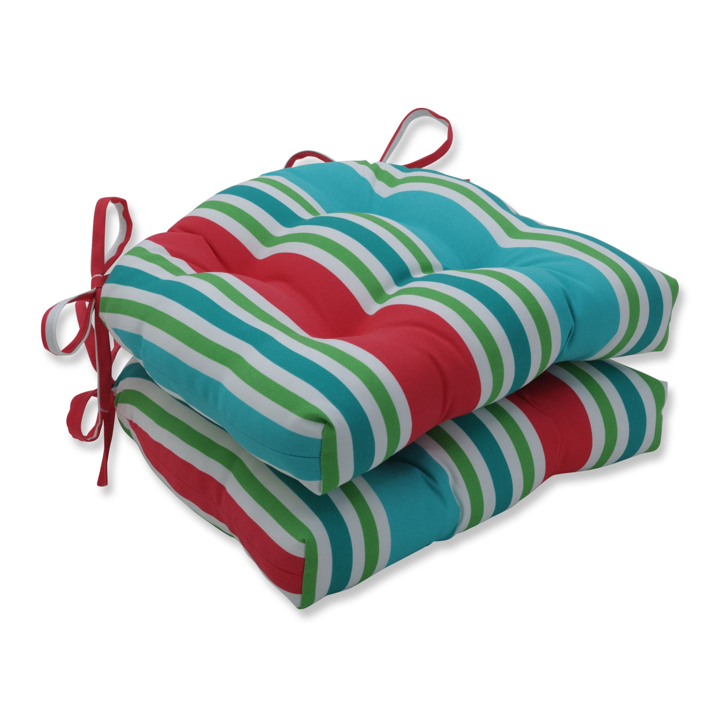 Aruba Stripe Turq/Coral Reversible Chair Pad (Set Of 2)